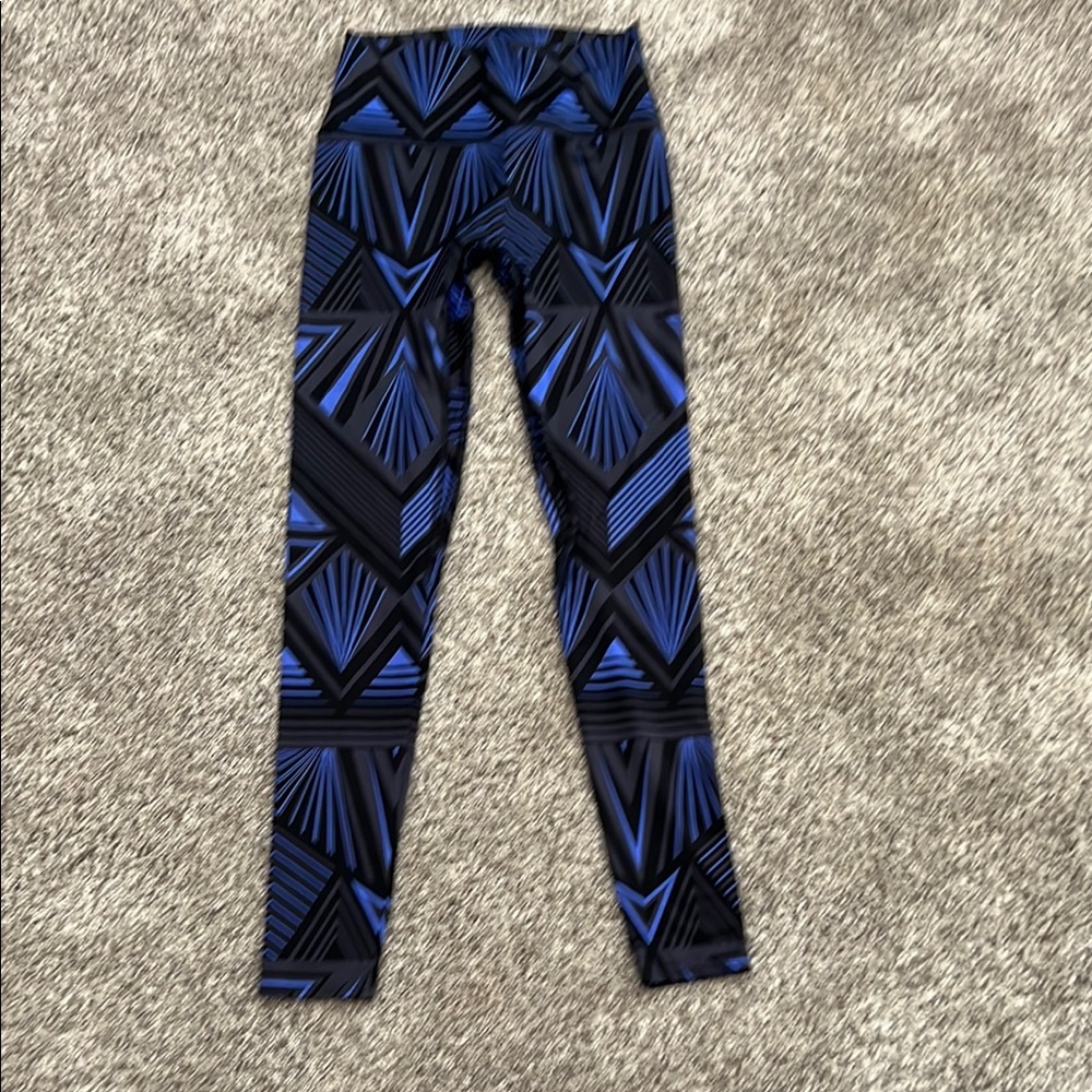 K-DEER Kids Leggings - Black and Blue Geometric - Picture 1 of 3